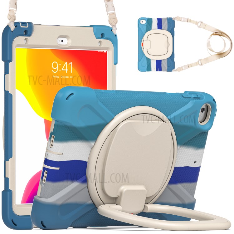 PC + Silicone Combo Tablet Cover with 360 Degree Swivel Kickstand + Shoulder Strap (B Style) for iPad mini 4/(2019) 7.9 inch - Colorful/Blue-1