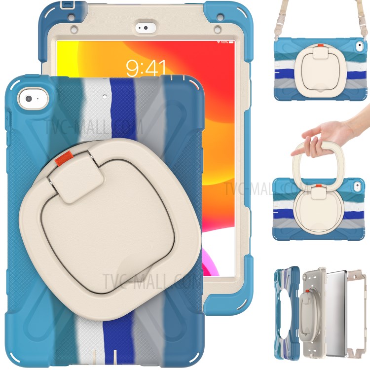 PC + Silicone Combo Tablet Cover with 360 Degree Swivel Kickstand + Shoulder Strap (B Style) for iPad mini 4/(2019) 7.9 inch - Colorful/Blue-2