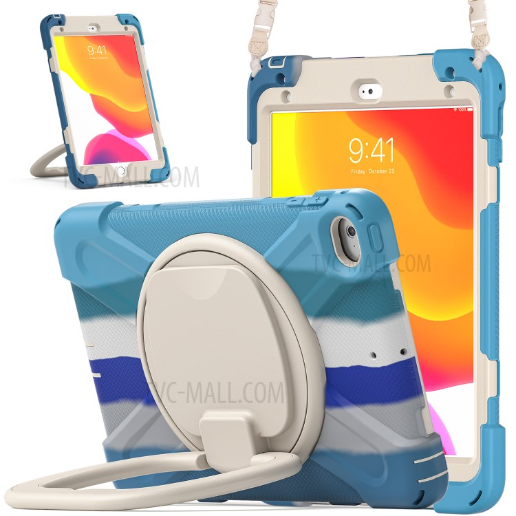 PC + Silicone Combo Tablet Cover with 360 Degree Swivel Kickstand + Shoulder Strap (B Style) for iPad mini 4/(2019) 7.9 inch - Colorful/Blue-4