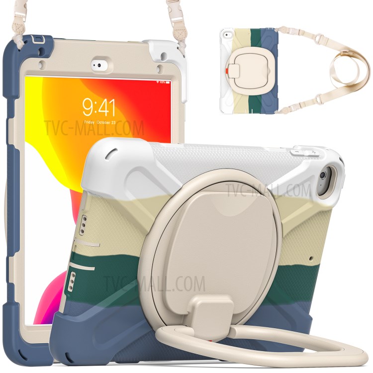 PC + Silicone Combo Tablet Cover with 360 Degree Swivel Kickstand + Shoulder Strap (B Style) for iPad mini 4/(2019) 7.9 inch - Colorful/White-1