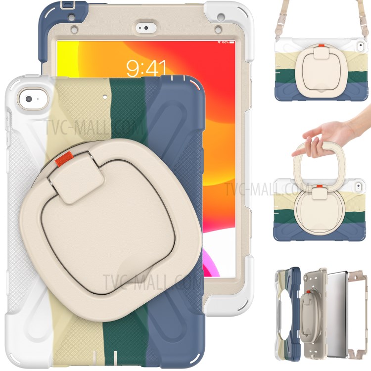 PC + Silicone Combo Tablet Cover with 360 Degree Swivel Kickstand + Shoulder Strap (B Style) for iPad mini 4/(2019) 7.9 inch - Colorful/White-2