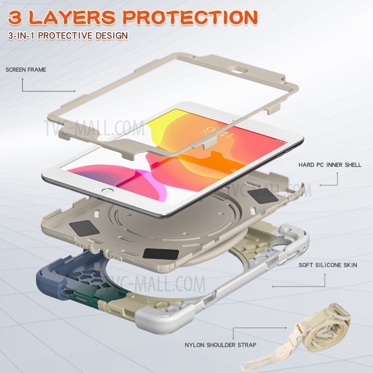 PC + Silicone Combo Tablet Cover with 360 Degree Swivel Kickstand + Shoulder Strap (B Style) for iPad mini 4/(2019) 7.9 inch - Colorful/White-3