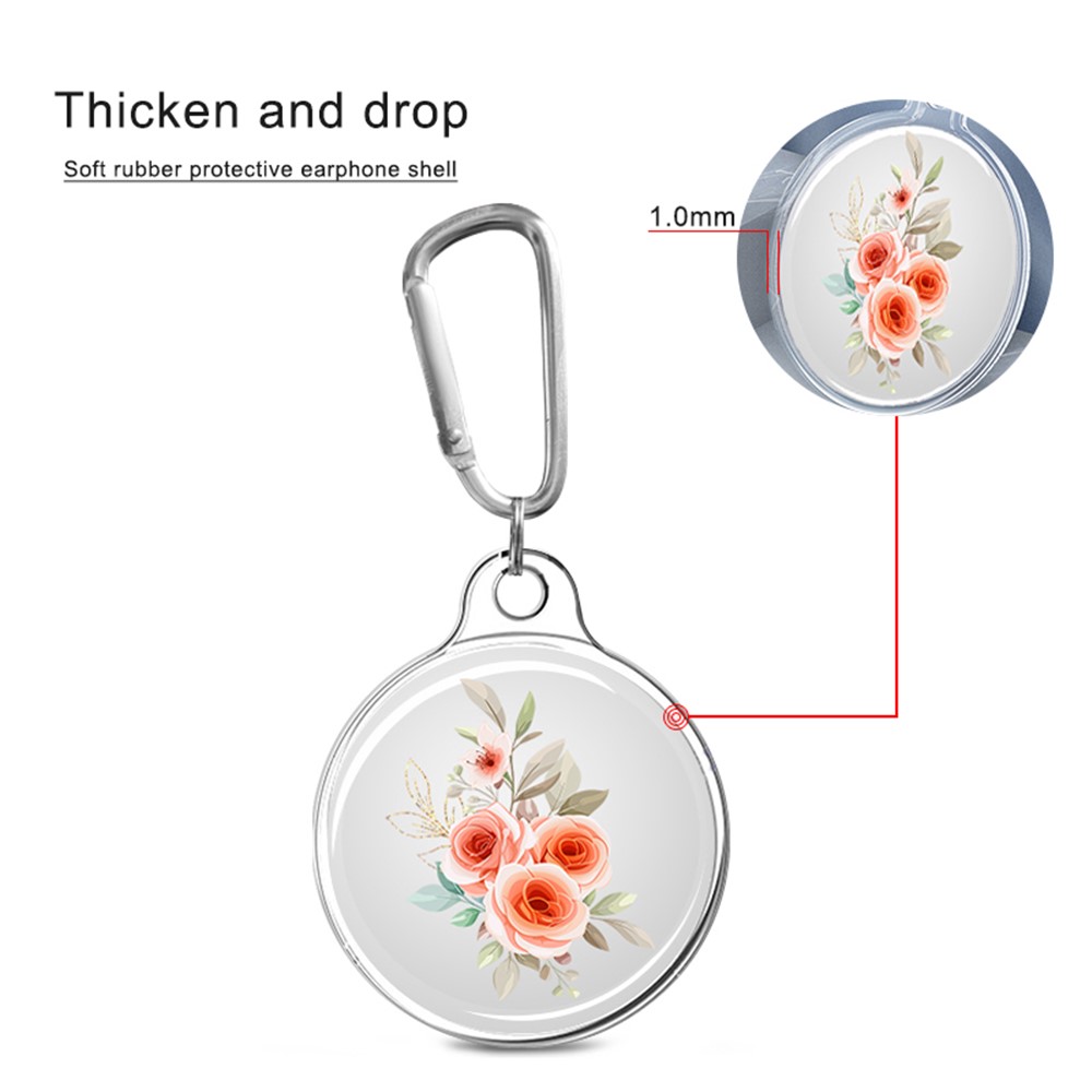 Pattern Printing Soft TPU Protective Case Sleeve Skin Cover with Key Ring for Apple AirTag Tracker - Camellia-2
