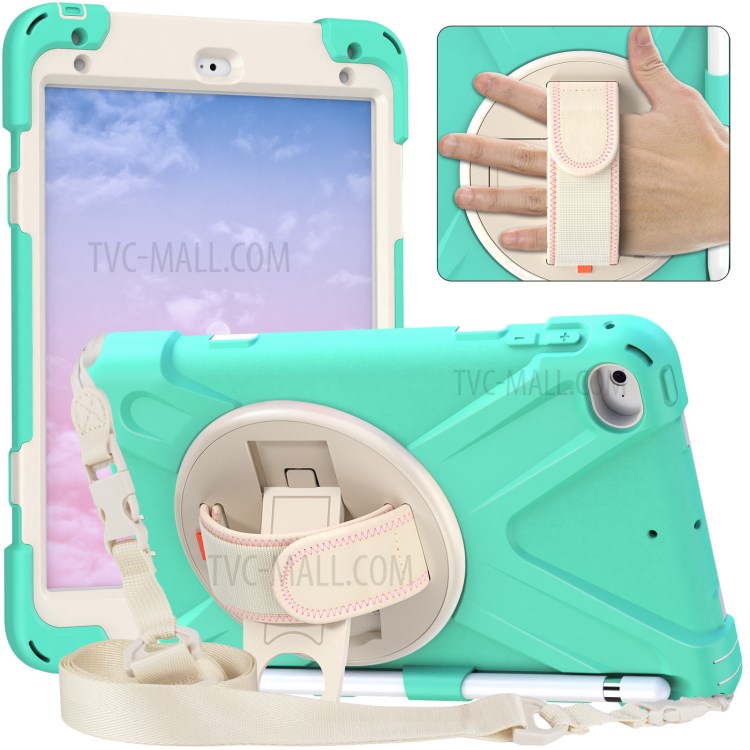 Swivel Kickstand Design Hybrid Tablet Case Cover with Hand Band+Shoulder Strap for iPad mini 4/mini (2019) 7.9 inch - Mint Green-1