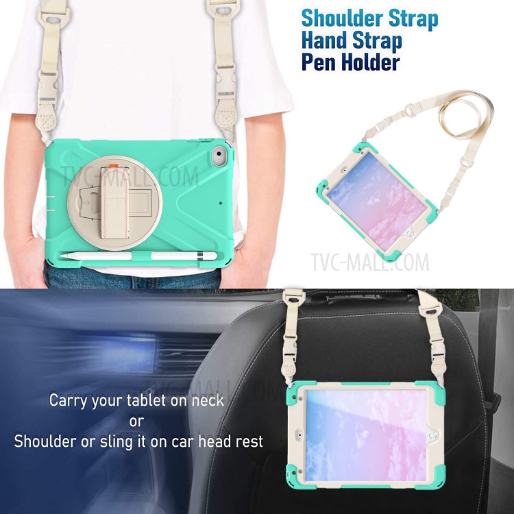 Swivel Kickstand Design Hybrid Tablet Case Cover with Hand Band+Shoulder Strap for iPad mini 4/mini (2019) 7.9 inch - Mint Green-10