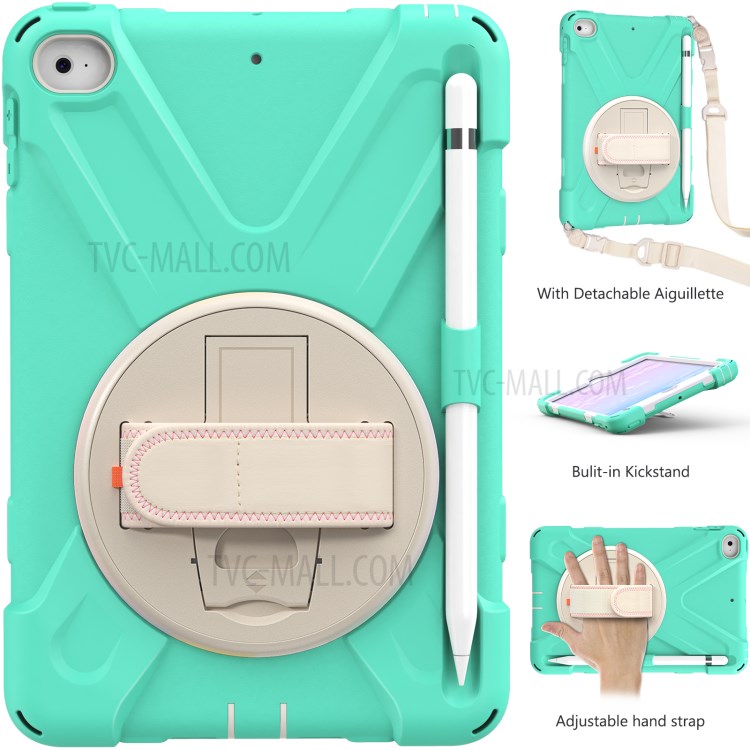 Swivel Kickstand Design Hybrid Tablet Case Cover with Hand Band+Shoulder Strap for iPad mini 4/mini (2019) 7.9 inch - Mint Green-2