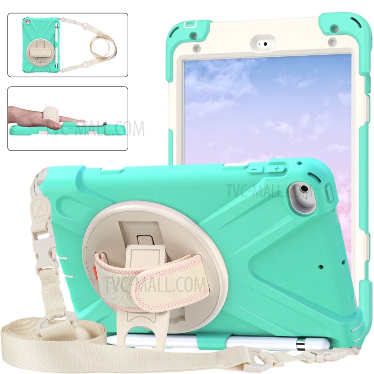 Swivel Kickstand Design Hybrid Tablet Case Cover with Hand Band+Shoulder Strap for iPad mini 4/mini (2019) 7.9 inch - Mint Green-3