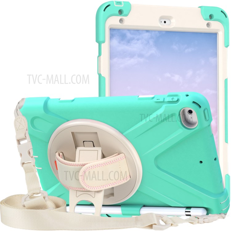 Swivel Kickstand Design Hybrid Tablet Case Cover with Hand Band+Shoulder Strap for iPad mini 4/mini (2019) 7.9 inch - Mint Green-5