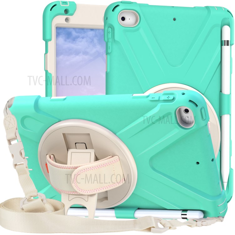 Swivel Kickstand Design Hybrid Tablet Case Cover with Hand Band+Shoulder Strap for iPad mini 4/mini (2019) 7.9 inch - Mint Green-6