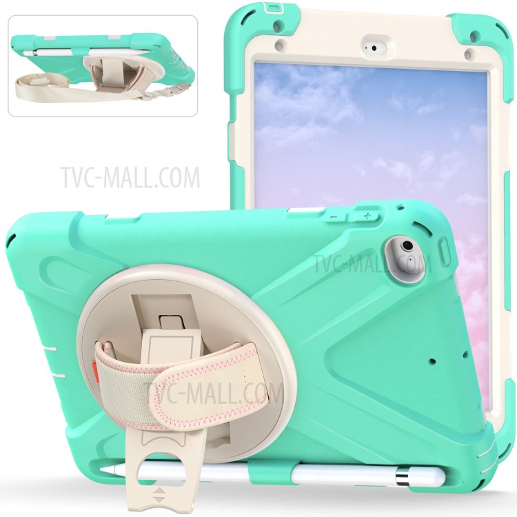 Swivel Kickstand Design Hybrid Tablet Case Cover with Hand Band+Shoulder Strap for iPad mini 4/mini (2019) 7.9 inch - Mint Green-9