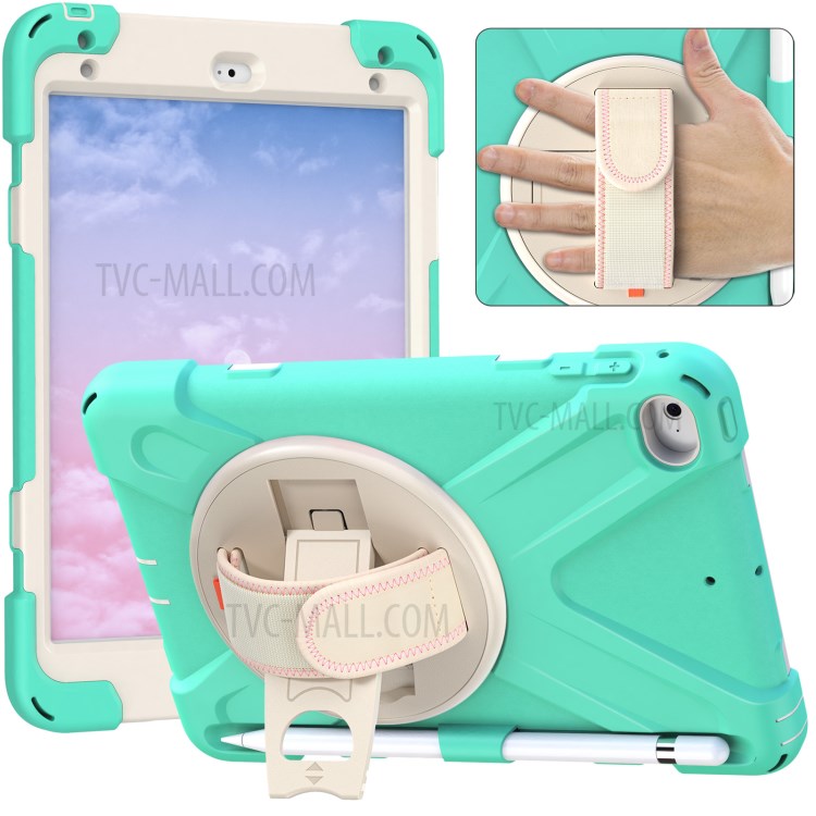 Hand Band Strap Plastic+Silicone Tablet Cover with Swivel Kickstand Pen Holder for iPad mini 4/mini (2019) 7.9 inch - Mint Green-1