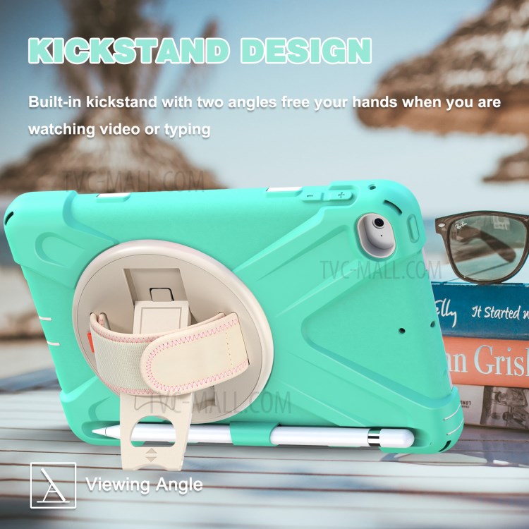 Hand Band Strap Plastic+Silicone Tablet Cover with Swivel Kickstand Pen Holder for iPad mini 4/mini (2019) 7.9 inch - Mint Green-10