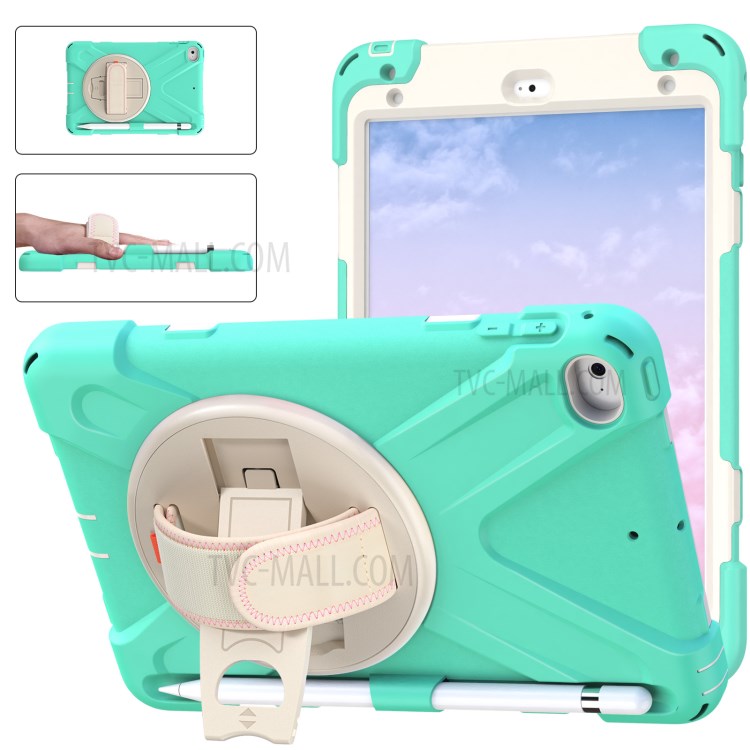 Hand Band Strap Plastic+Silicone Tablet Cover with Swivel Kickstand Pen Holder for iPad mini 4/mini (2019) 7.9 inch - Mint Green-12