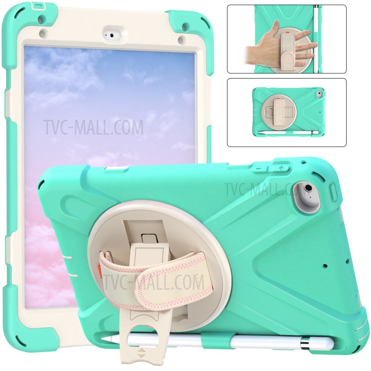 Hand Band Strap Plastic+Silicone Tablet Cover with Swivel Kickstand Pen Holder for iPad mini 4/mini (2019) 7.9 inch - Mint Green-15