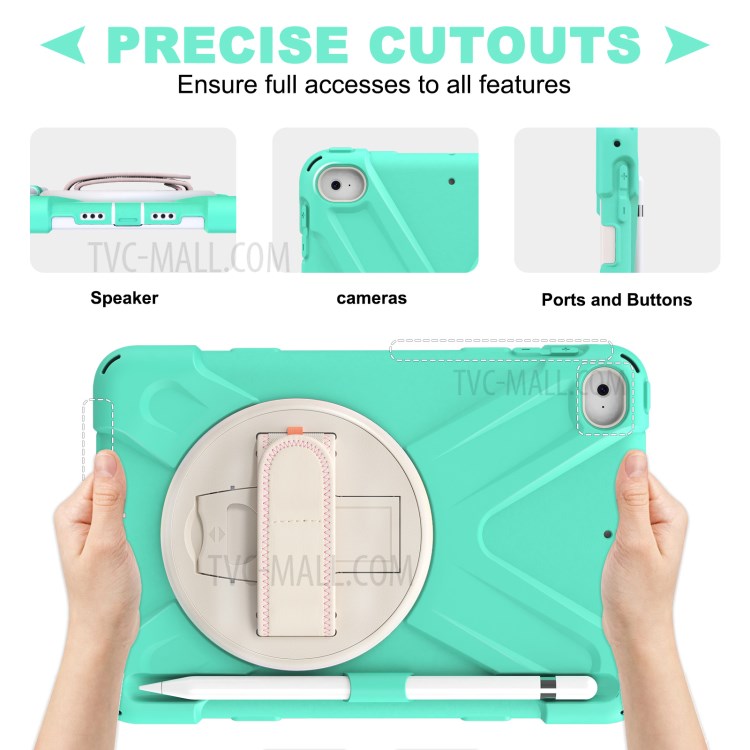 Hand Band Strap Plastic+Silicone Tablet Cover with Swivel Kickstand Pen Holder for iPad mini 4/mini (2019) 7.9 inch - Mint Green-5