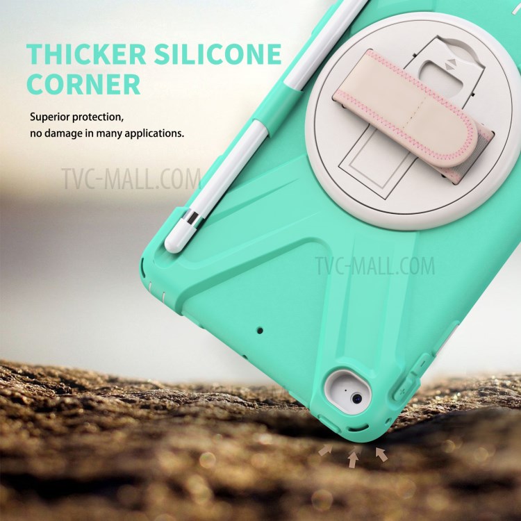 Hand Band Strap Plastic+Silicone Tablet Cover with Swivel Kickstand Pen Holder for iPad mini 4/mini (2019) 7.9 inch - Mint Green-8