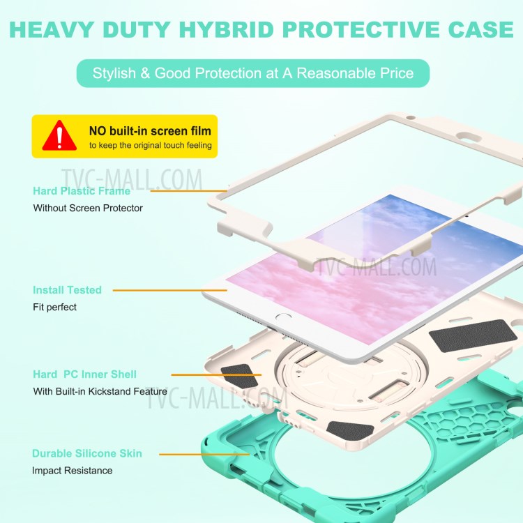 Hand Band Strap Plastic+Silicone Tablet Cover with Swivel Kickstand Pen Holder for iPad mini 4/mini (2019) 7.9 inch - Mint Green-9