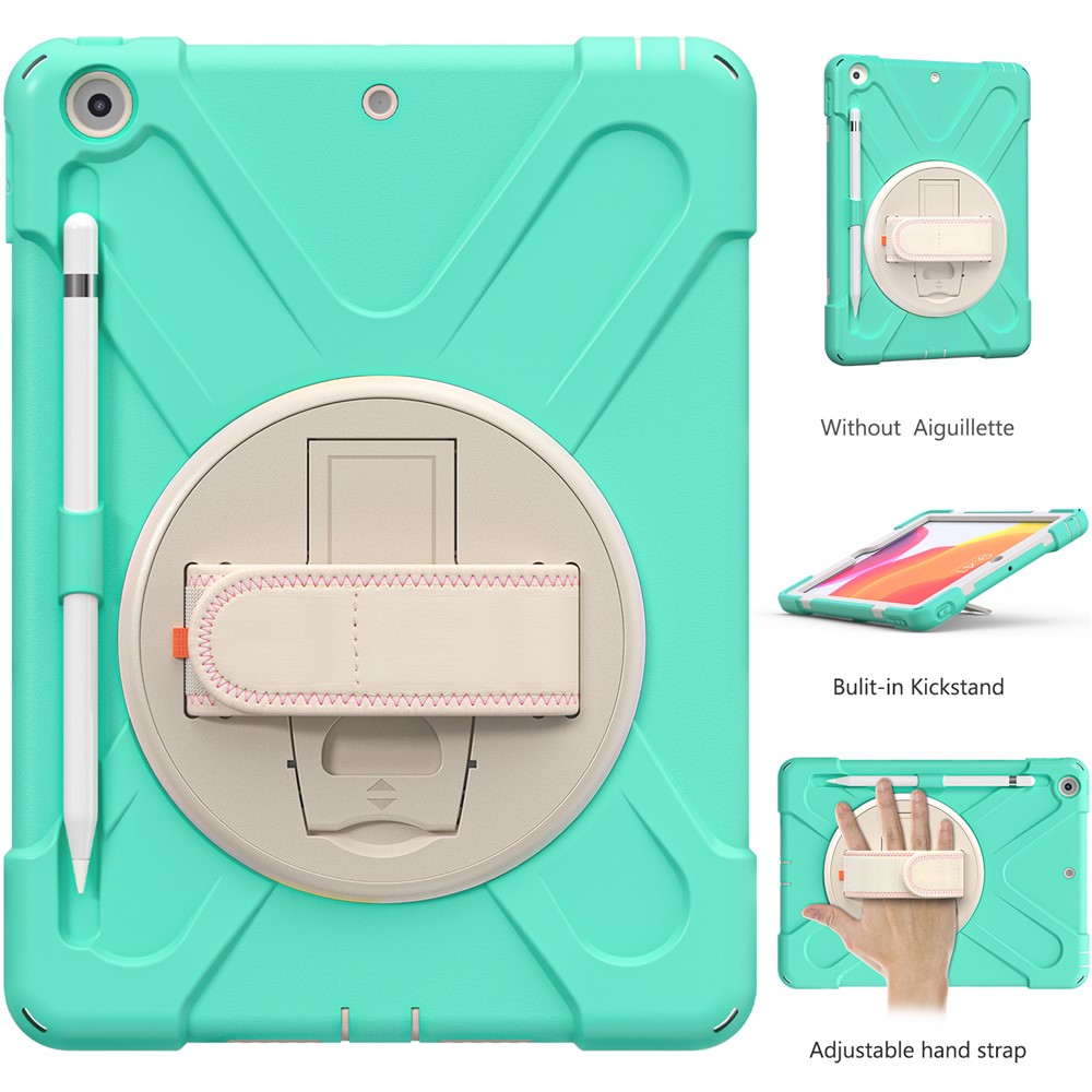 360 Rotary Kickstand Hand Strap Design Tablet Case Shell with Pen Slot for iPad 10.2 2020/2019 - Mint Green-11