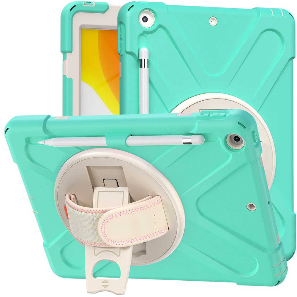 360 Rotary Kickstand Hand Strap Design Tablet Case Shell with Pen Slot for iPad 10.2 2020/2019 - Mint Green-14