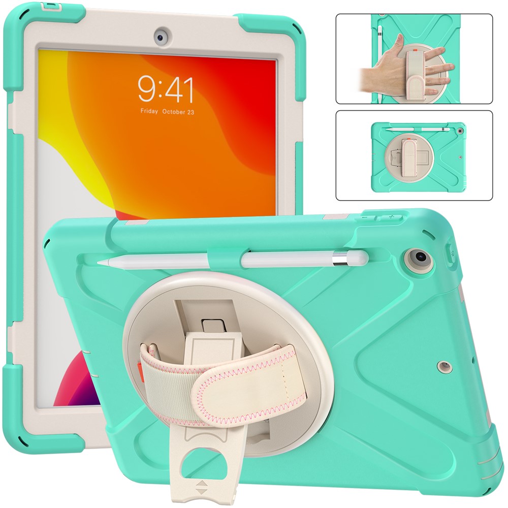 360 Rotary Kickstand Hand Strap Design Tablet Case Shell with Pen Slot for iPad 10.2 2020/2019 - Mint Green-15