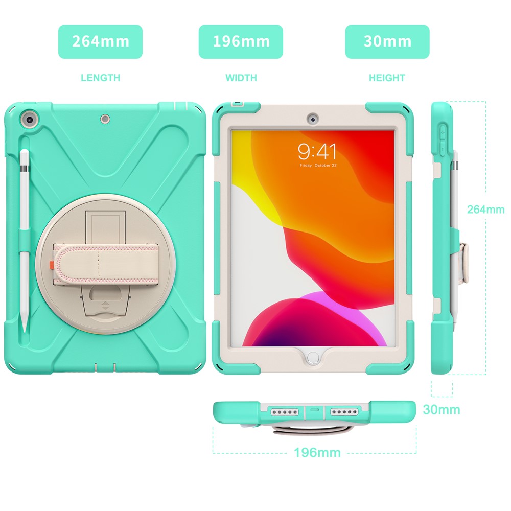 360 Rotary Kickstand Hand Strap Design Tablet Case Shell with Pen Slot for iPad 10.2 2020/2019 - Mint Green-2