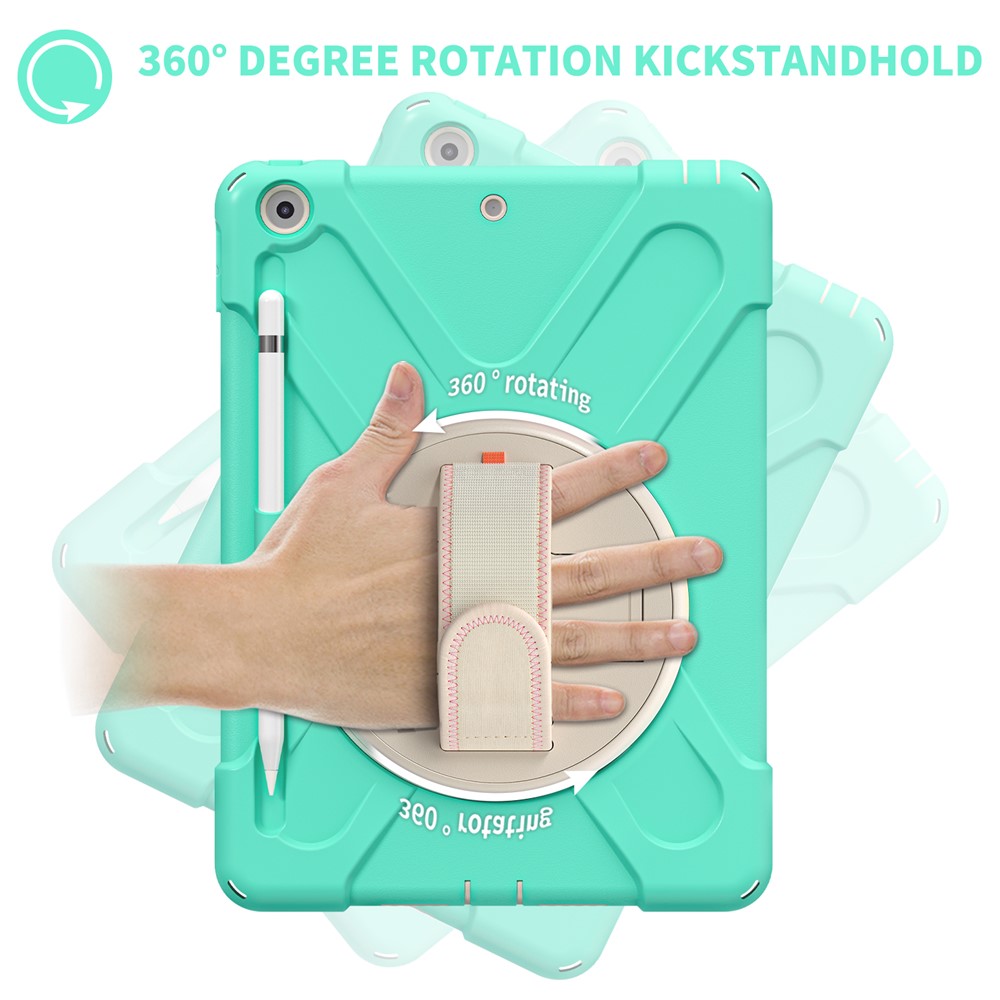 360 Rotary Kickstand Hand Strap Design Tablet Case Shell with Pen Slot for iPad 10.2 2020/2019 - Mint Green-3
