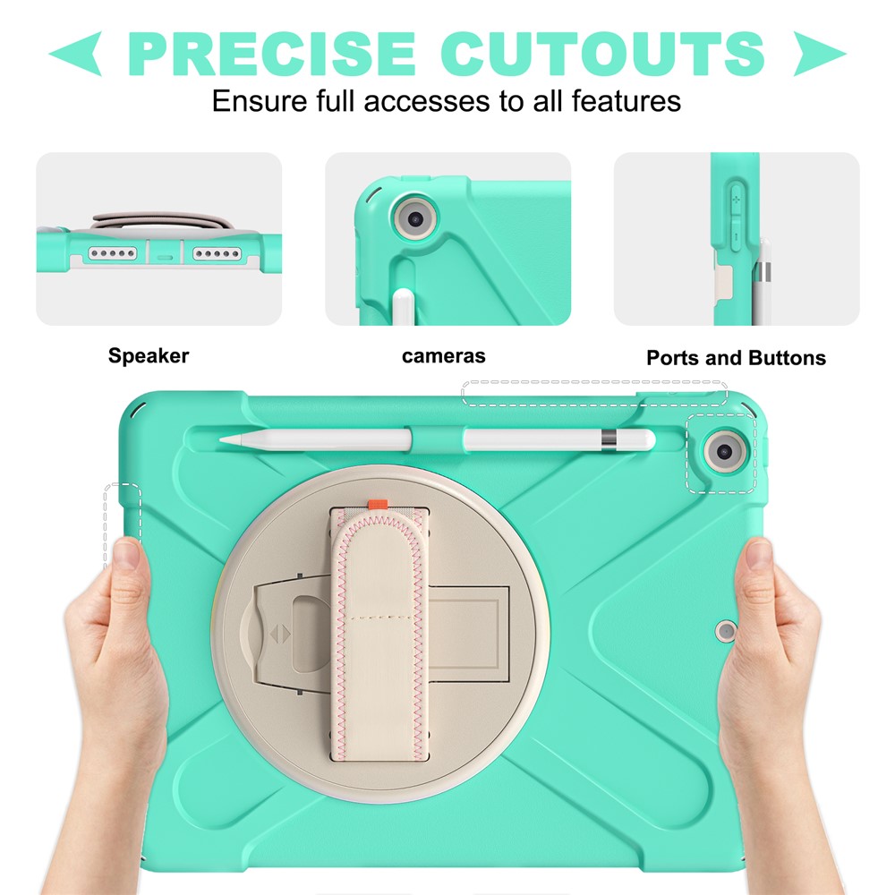 360 Rotary Kickstand Hand Strap Design Tablet Case Shell with Pen Slot for iPad 10.2 2020/2019 - Mint Green-5