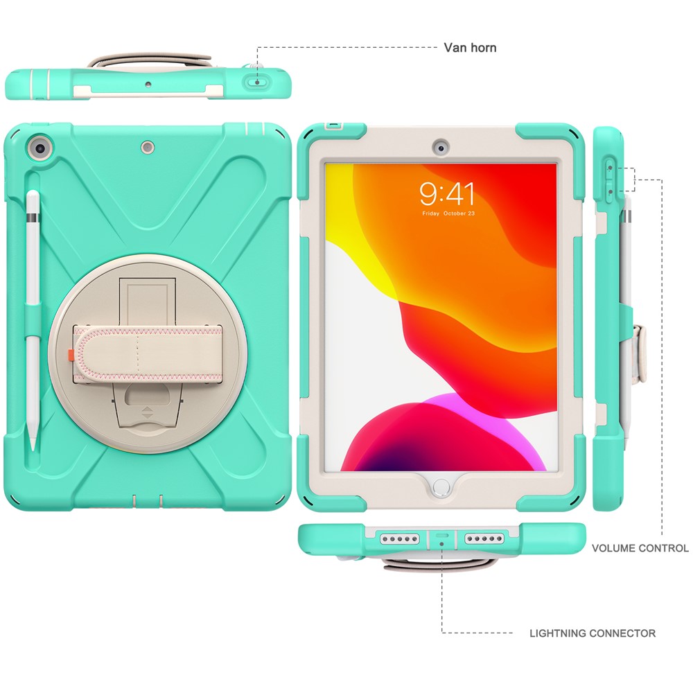 360 Rotary Kickstand Hand Strap Design Tablet Case Shell with Pen Slot for iPad 10.2 2020/2019 - Mint Green-7
