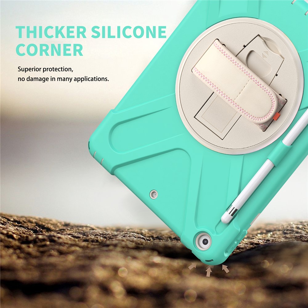 360 Rotary Kickstand Hand Strap Design Tablet Case Shell with Pen Slot for iPad 10.2 2020/2019 - Mint Green-8