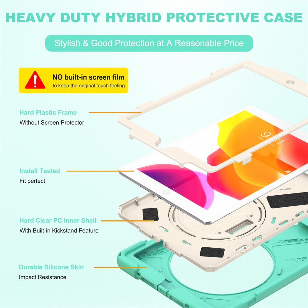 360 Rotary Kickstand Hand Strap Design Tablet Case Shell with Pen Slot for iPad 10.2 2020/2019 - Mint Green-9