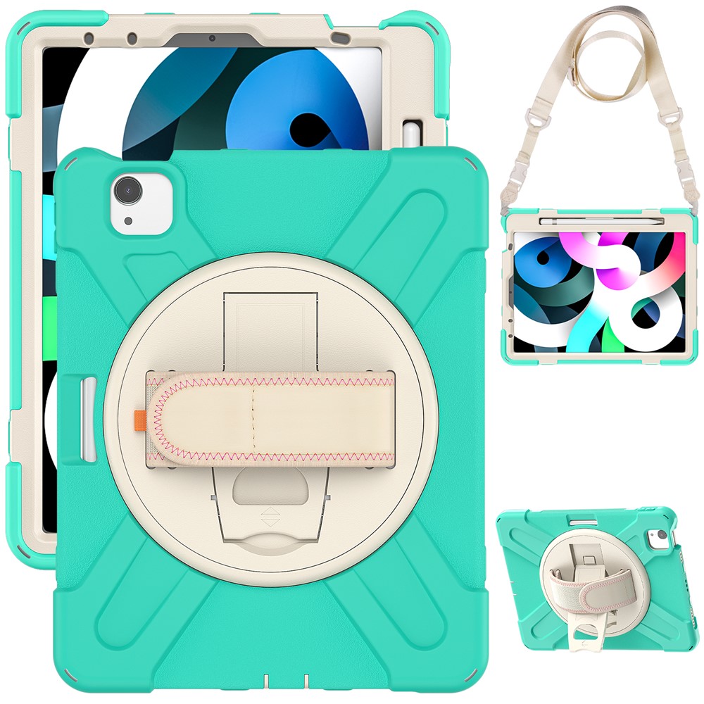 Anti-Fall Hybrid Tablet Case Shell Hand Band Kickstand with Pen Slot Shoulder Strap for iPad Air (2020)/Pro 11 2018/2020/2021 - Mint Green-8