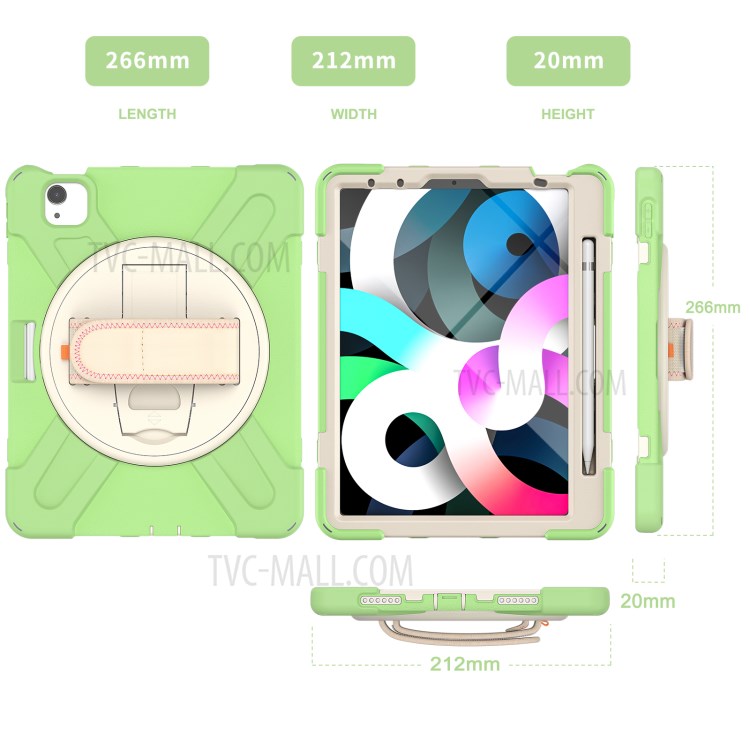 Hand Band Kickstand Design Shockproof Tablet Protective Case Cover with Pen Slot for iPad Air (2020)/Pro 11 2018/2020/2021 - Light Green-2