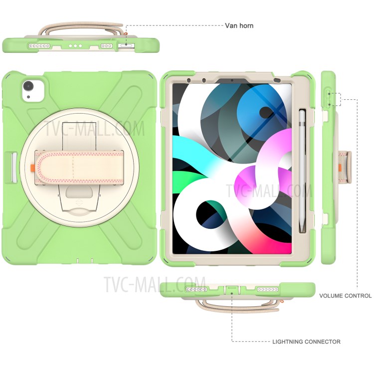Hand Band Kickstand Design Shockproof Tablet Protective Case Cover with Pen Slot for iPad Air (2020)/Pro 11 2018/2020/2021 - Light Green-7