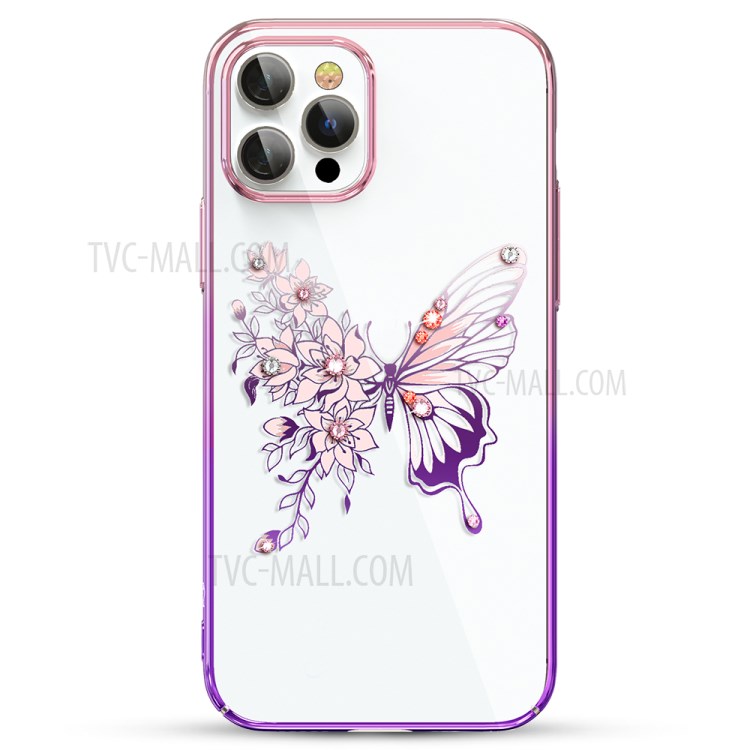 KINGXBAR Butterfly Series Luxury Authorized Swarovski Crystals Clear PC Hard Cover for iPhone 12 Pro Max 6.7 inch - Purple-1
