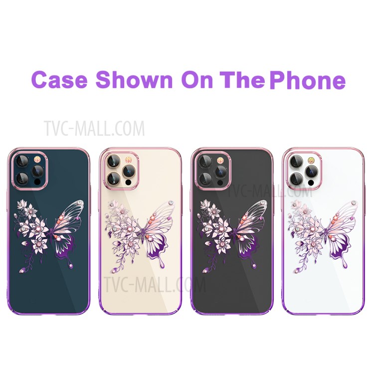KINGXBAR Butterfly Series Luxury Authorized Swarovski Crystals Clear PC Hard Cover for iPhone 12 Pro Max 6.7 inch - Purple-8