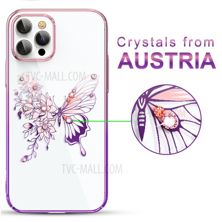 KINGXBAR Butterfly Series Luxury Authorized Swarovski Crystals Clear PC Hard Cover for iPhone 12 Pro Max 6.7 inch - Purple-2
