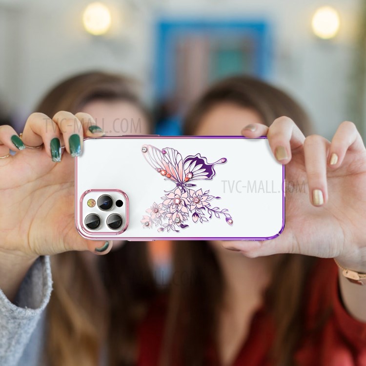 KINGXBAR Butterfly Series Luxury Authorized Swarovski Crystals Clear PC Hard Cover for iPhone 12 Pro Max 6.7 inch - Purple-5