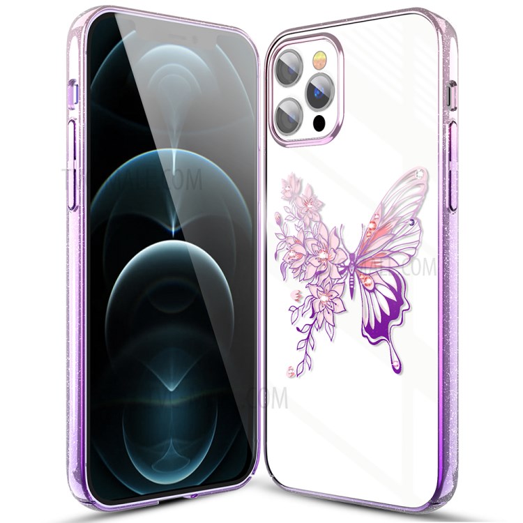 KINGXBAR Butterfly Series Luxury Authorized Swarovski Crystals Clear PC Hard Cover for iPhone 12 Pro Max 6.7 inch - Purple-6