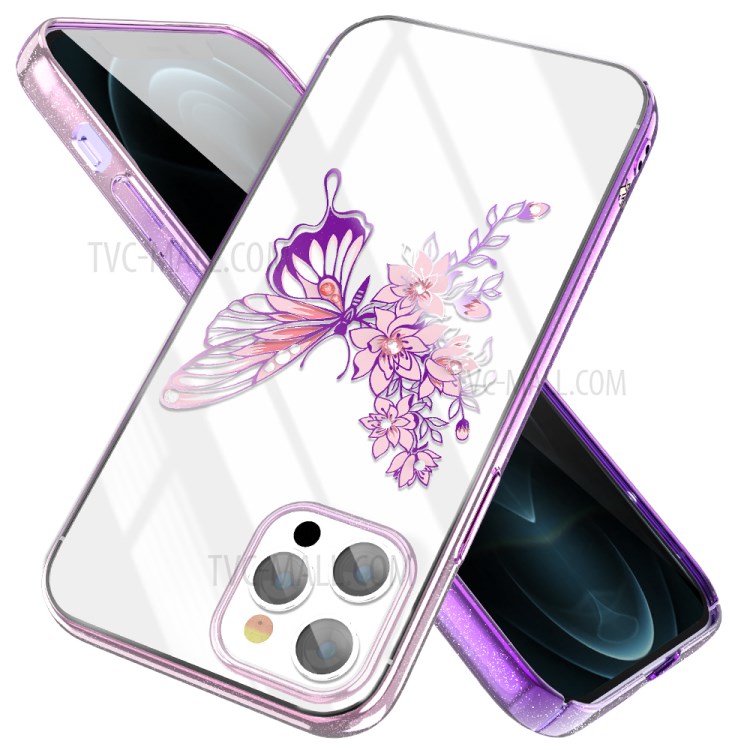 KINGXBAR Butterfly Series Luxury Authorized Swarovski Crystals Clear PC Hard Cover for iPhone 12 Pro Max 6.7 inch - Purple-7