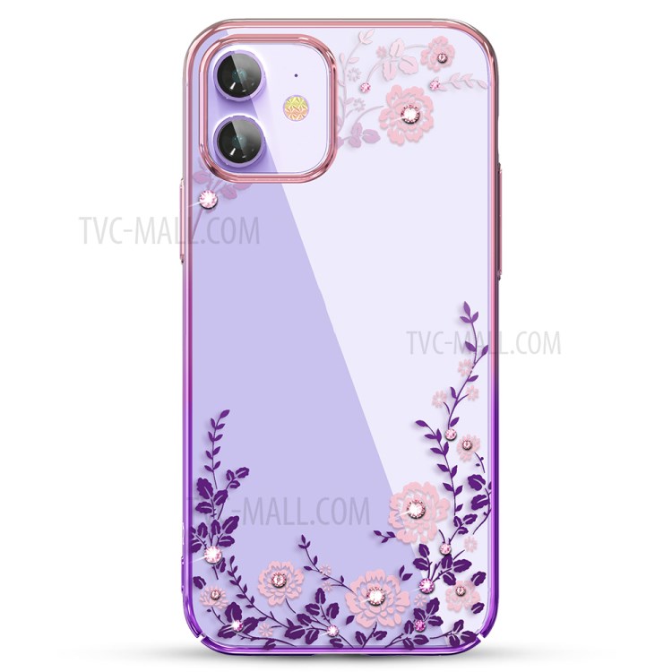 KINGXBAR Flora Series Luxury Authorized Swarovski Crystals Plated PC Phone Cover for iPhone 12 Pro/12 - Purple-1