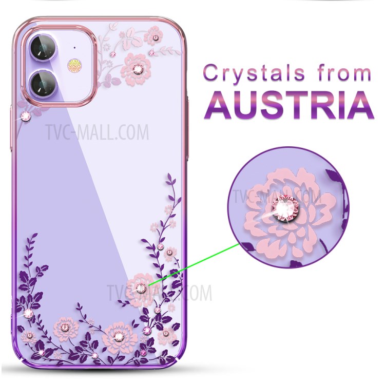 KINGXBAR Flora Series Luxury Authorized Swarovski Crystals Plated PC Phone Cover for iPhone 12 Pro/12 - Purple-3