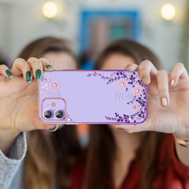 KINGXBAR Flora Series Luxury Authorized Swarovski Crystals Plated PC Phone Cover for iPhone 12 Pro/12 - Purple-6
