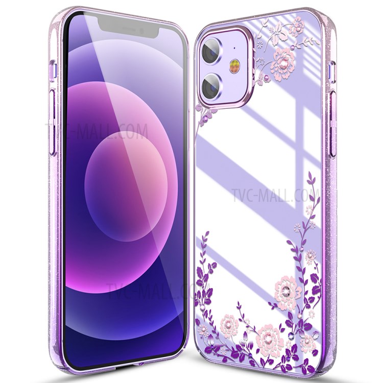 KINGXBAR Flora Series Luxury Authorized Swarovski Crystals Plated PC Phone Cover for iPhone 12 Pro/12 - Purple-7