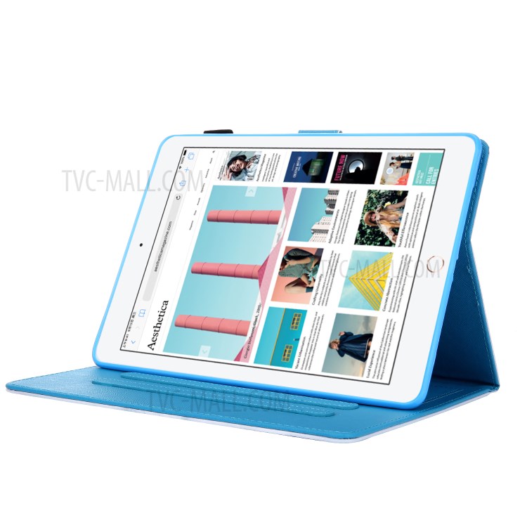 Pattern Printing PU Leather Phone Protective Case Stand Cover with Card Slot for iPad 9.7-inch (2018/2017)/Air 2/Air (2013) - Pink/Light Purple-7