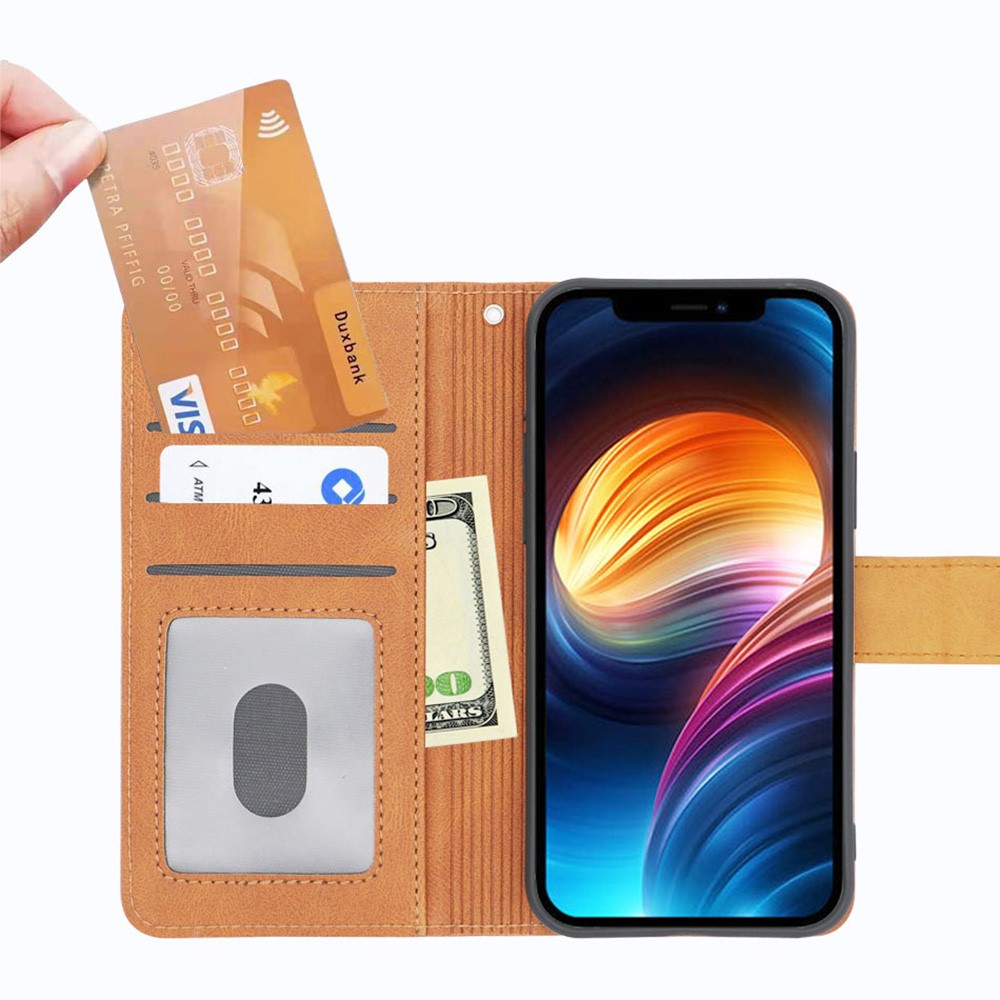Skin-Friendly Suture Leather Phone Case Wallet Stand Cover Shell for iPhone 12 Pro Max - Brown-3