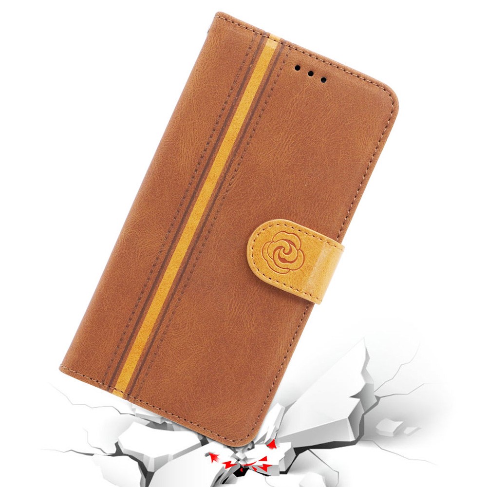 Skin-Friendly Suture Leather Phone Case Wallet Stand Cover Shell for iPhone 12 Pro Max - Brown-5