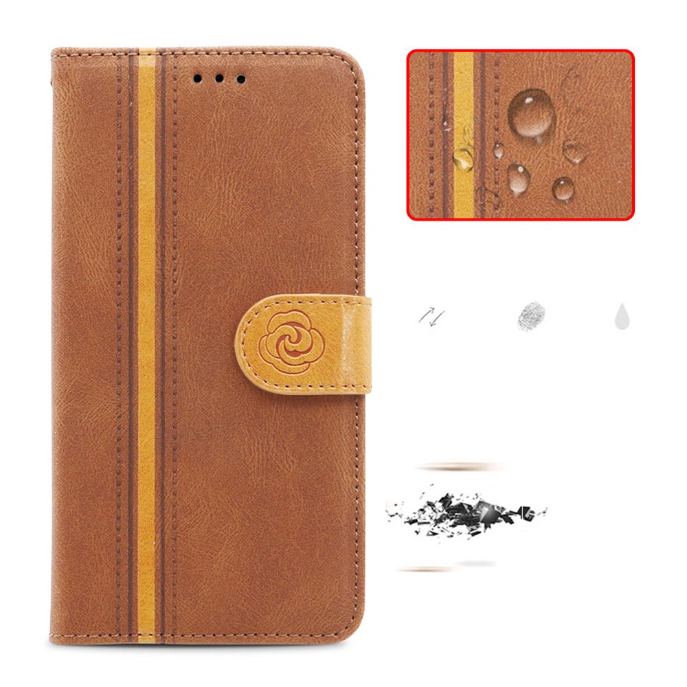 Skin-Friendly Suture Leather Phone Case Wallet Stand Cover Shell for iPhone 12 Pro Max - Brown-6