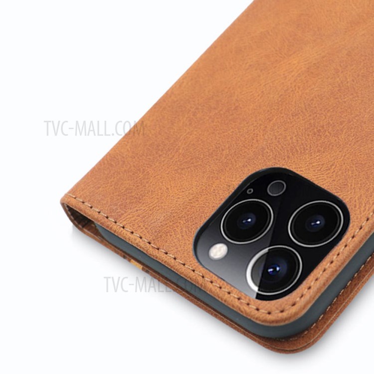 Skin-Friendly Suture Wallet Stand Design Dustproof Leather Phone Case Shell for iPhone 12/12 Pro - Brown-5