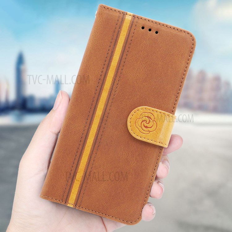 Skin-Friendly Suture Wallet Stand Design Dustproof Leather Phone Case Shell for iPhone 12/12 Pro - Brown-6