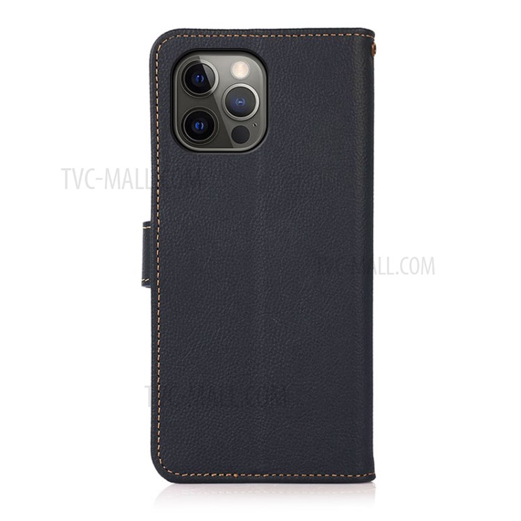 KHAZNEH Genuine Leather Full Coverage Phone Shell Case with RFID Anti-theft Swiping Design for iPhone 12/12 Pro - Black-10